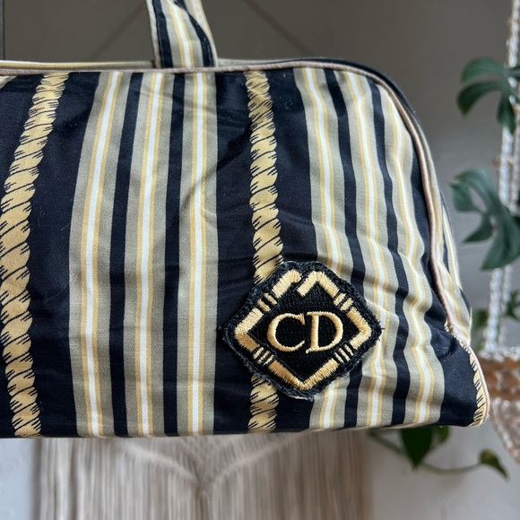 Vintage Christian Dior Vanity Bag CD Logo Stripe Travel Toiletry Case Cosmetic - Picture 16 of 16